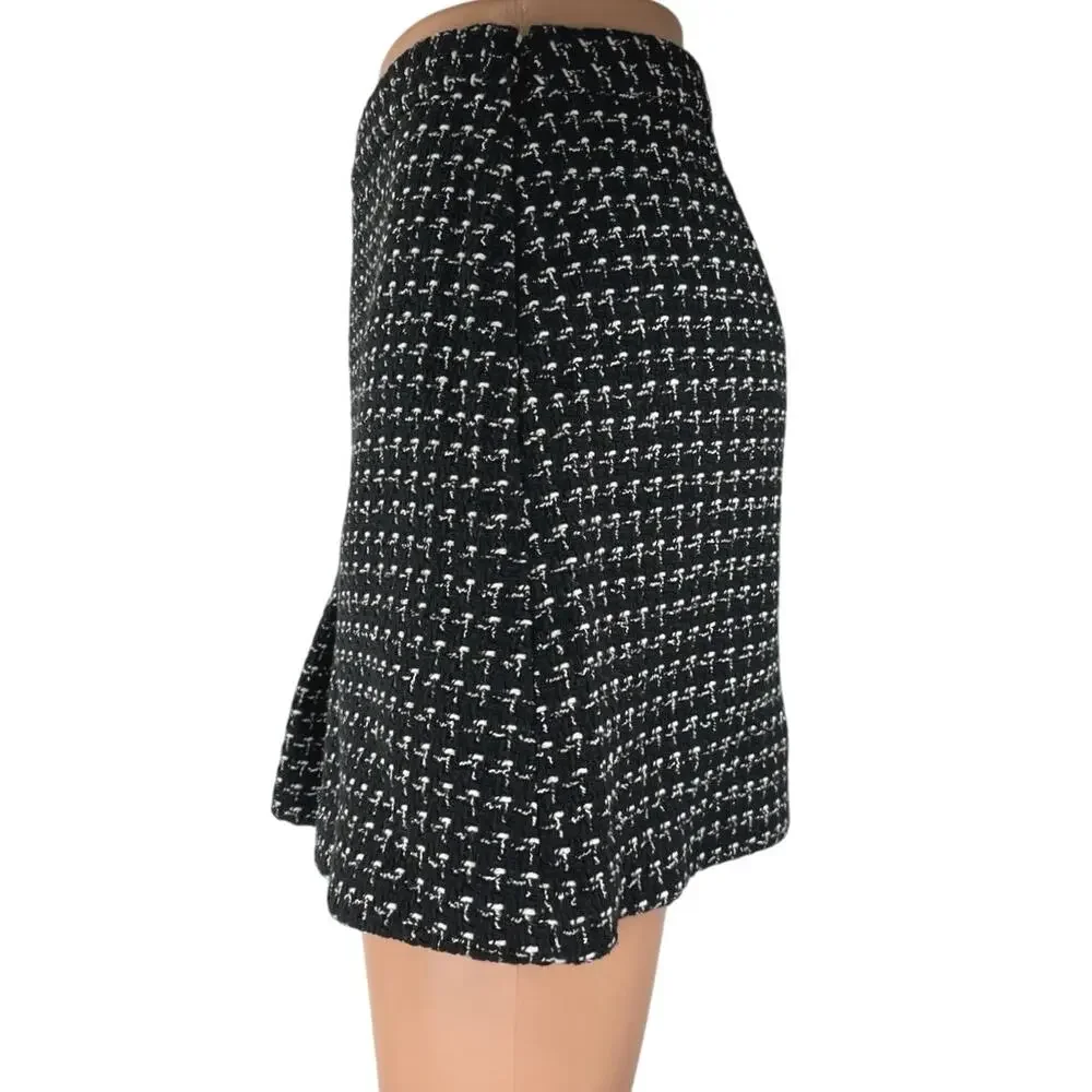 Mango MNG Women's Black White Tweed Knit Split Hem Mini A-Line Skirt Size S